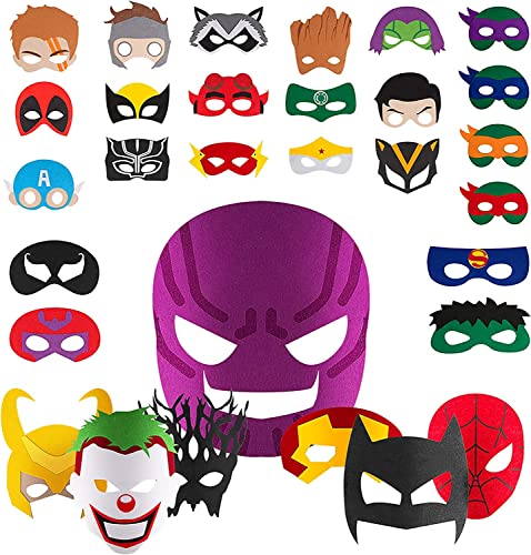 Superhero Masks Party Favors for Kids (30 Packs) Halloween Felt Masks, Turtles Birthday Party Masks with 30 Different Types for Cosplay Party Supplies