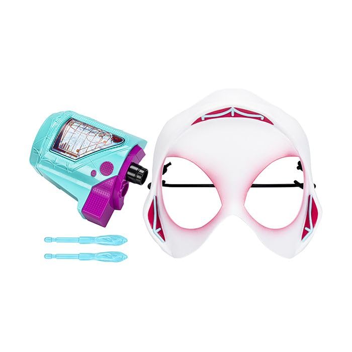 Marvel Spider-Man: Across The Spider-Verse Spider-Gwen Web-Shot Slinger Mask and Blaster Set, Spider-Man Web Shooter Toy, Super Hero Toys for 5 Year Old Girls and Boys and Up