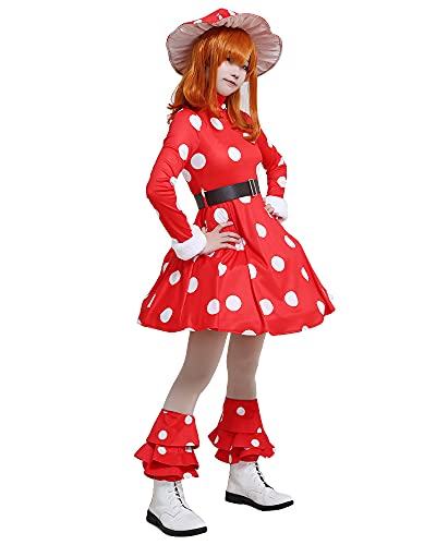 miccostumes Women's Anime Hero Cosplay Costume Red Mushroom Turtleneck Dress Outfit with Hat (Red, X-Large)