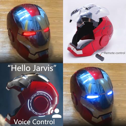 Iron-Mans Helmet Adult Electronic Mark 5 Helmet With Jarvis Voice/Sensing/Remote Control Open/Close Sounds & LED Eyes Light Up Super Hero 1:1 Model Prop for Halloween Christmas Gift.