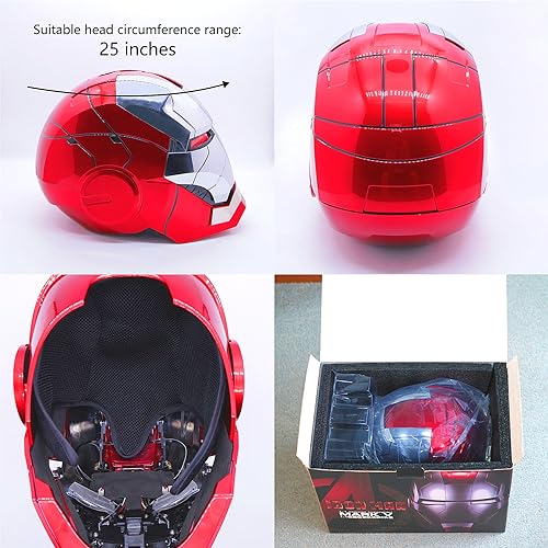 Adult Iron-Mans Helmet Electronic MK 5 Helmet with Jarvis Voice/Sensing/Remote Control Open/Close Sounds & LED Eyes Light Up Super Hero Movie 1:1 Model for Halloween