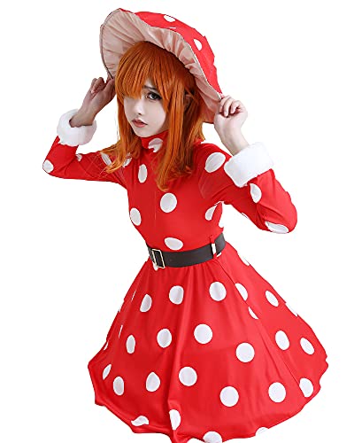 miccostumes Women's Anime Hero Cosplay Costume Red Mushroom Turtleneck Dress Outfit with Hat (Red, X-Large)