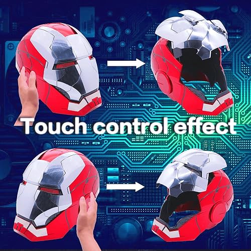 Iron-Mans Helmet Adult Electronic Mark 5 Helmet With Jarvis Voice/Sensing/Remote Control Open/Close Sounds & LED Eyes Light Up Super Hero 1:1 Model Prop for Halloween Christmas Gift.