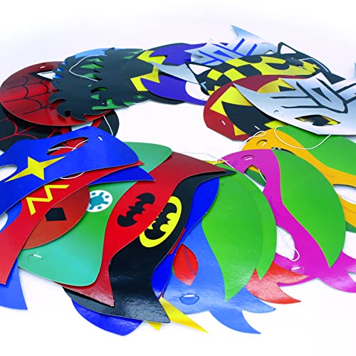 Top Hubsch 26 Pieces Superhero Cosplay Masks for Birthday Party, Superhero Party Supplies Children Masquerade Cosplay Paper Eye Masks