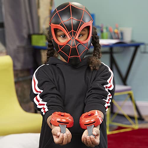 Spider-Man Marvel Across The Spider-Verse Web Action Gear, Miles Morales Costume Mask and Gauntlets, Super Hero Toys for 5 Year Old Boys and Girls and Up