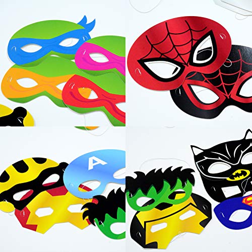 Top Hubsch 26 Pieces Superhero Cosplay Masks for Birthday Party, Superhero Party Supplies Children Masquerade Cosplay Paper Eye Masks