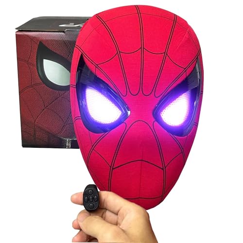 Spider Hero Mask Toy for Kids & Men - Movable Glowing Eyes, Remote-Controlled, Full Face Cosplay - Dynamic Moving Lenses, Ideal for Halloween, Christmas, Superhero Fans & Costume Parties (Red-A)