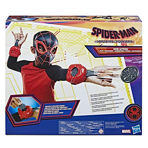 Spider-Man Marvel Across The Spider-Verse Web Action Gear, Miles Morales Costume Mask and Gauntlets, Super Hero Toys for 5 Year Old Boys and Girls and Up