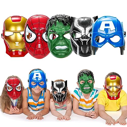 Bofootts 5PCS Hero Mask for Kids, Hero Costumes Birthday Party Masks, Hero Toys Gifts for Halloween Cosplay Parties