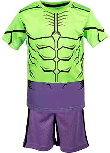 Marvel Avengers Hulk Toddler Boys' Athletic T-Shirt & Mesh Shorts Set, Green/Purple (4T)