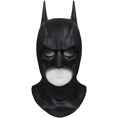 Men's Super Hero Bat Mask Knight Full Head Cowl Helmet Latex Black Headgear Halloween Costume Accessory Masque Role Play Props