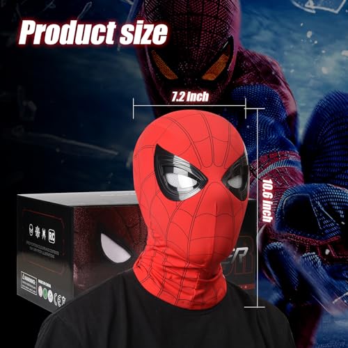 Spider Hero Mask Toy for Kids & Men - Movable Glowing Eyes, Remote-Controlled, Full Face Cosplay - Dynamic Moving Lenses, Ideal for Halloween, Christmas, Superhero Fans & Costume Parties (Red-A)