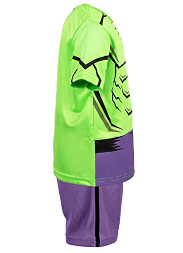 Marvel Avengers Hulk Toddler Boys' Athletic T-Shirt & Mesh Shorts Set, Green/Purple (4T)