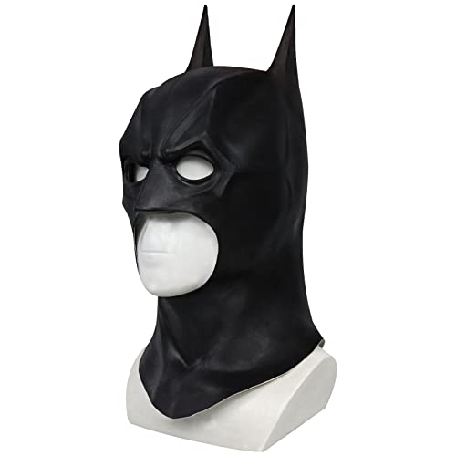 Men's Super Hero Bat Mask Knight Full Head Cowl Helmet Latex Black Headgear Halloween Costume Accessory Masque Role Play Props