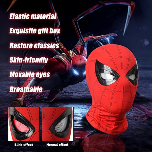 Spider Hero Mask Toy for Kids & Men - Movable Glowing Eyes, Remote-Controlled, Full Face Cosplay - Dynamic Moving Lenses, Ideal for Halloween, Christmas, Superhero Fans & Costume Parties (Red-A)