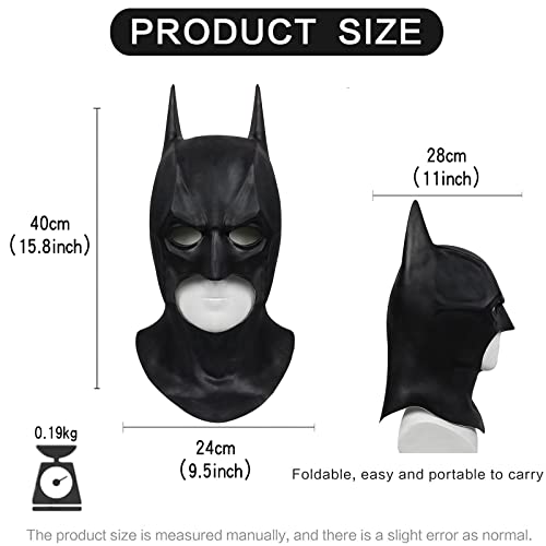 Men's Super Hero Bat Mask Knight Full Head Cowl Helmet Latex Black Headgear Halloween Costume Accessory Masque Role Play Props