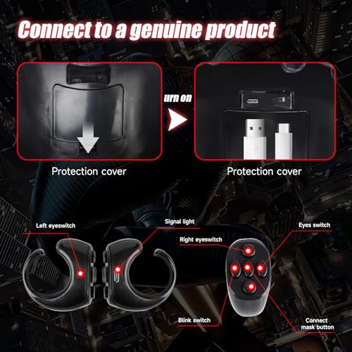 Spider Hero Mask Toy for Kids & Men - Movable Glowing Eyes, Remote-Controlled, Full Face Cosplay - Dynamic Moving Lenses, Ideal for Halloween, Christmas, Superhero Fans & Costume Parties (Red-A)