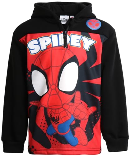 Marvel Boys' Avengers Sweatshirt - ¼ Zip Fleece Hoodie: Spidey Spider-Man Hulk Iron Man Captain America Black Panther (2T-16), Size 3T, Spidey Black