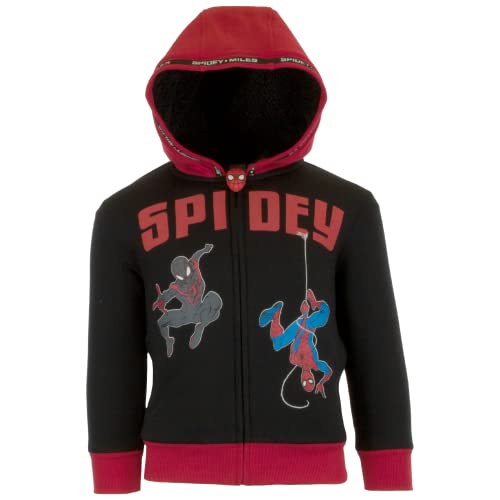 Marvel Spider-Man Boys Sherpa Zip-Up Fleece Hoodie, Superhero Zip-Up Fleece Hooded Sweatshirt for Boys (Black/Red, 6)