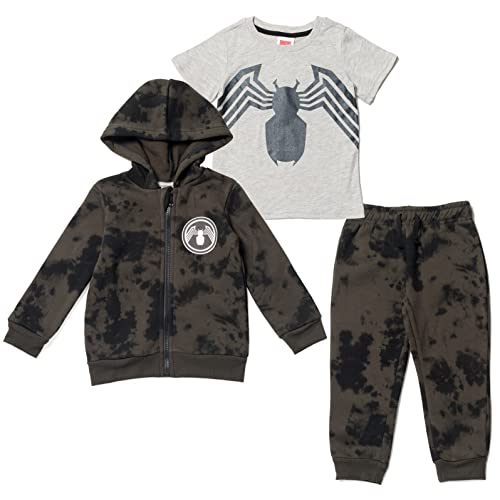 Marvel Spider-Man Toddler Boys Zip Up Fleece Hoodie T-Shirt and Jogger Pants 3 Piece Outfit Set Tie Dye Gray 4T