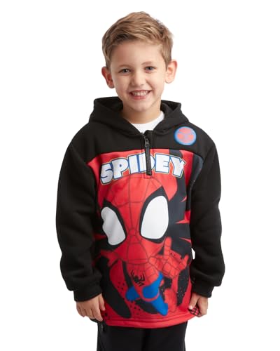 Marvel Boys' Avengers Sweatshirt - ¼ Zip Fleece Hoodie: Spidey Spider-Man Hulk Iron Man Captain America Black Panther (2T-16), Size 3T, Spidey Black