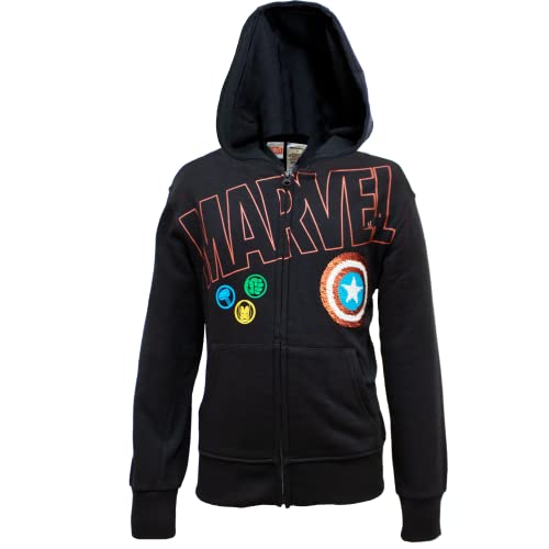 Marvel Super Heroes Hero Boys Zip-Up Fashion Hoodie Sweatshirt for Kids (Black, 10/12)