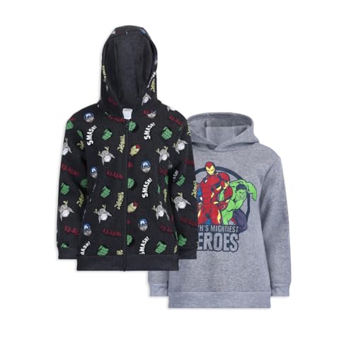 Marvel Avengers Iron Man, Hulk and Captain America Boys 2 Pack Hoodies for Toddler and Little Kids – Black/Grey