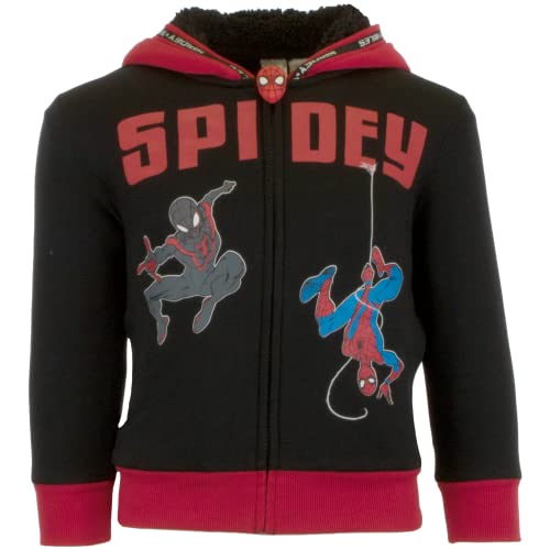 Marvel Spider-Man Boys Sherpa Zip-Up Fleece Hoodie, Superhero Zip-Up Fleece Hooded Sweatshirt for Boys (Black/Red, 6)