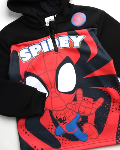 Marvel Boys' Avengers Sweatshirt - ¼ Zip Fleece Hoodie: Spidey Spider-Man Hulk Iron Man Captain America Black Panther (2T-16), Size 3T, Spidey Black
