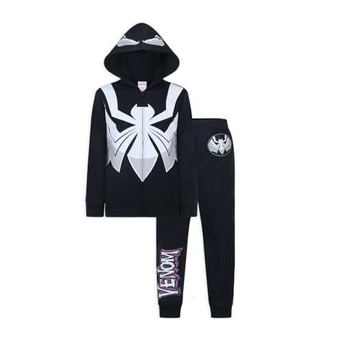 Marvel Venom Boys Zip Up Hoodie and Pants for Big Kids – Black