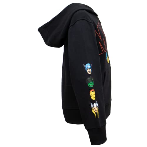 Marvel Super Heroes Hero Boys Zip-Up Fashion Hoodie Sweatshirt for Kids (Black, 10/12)