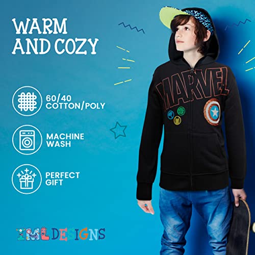 Marvel Super Heroes Hero Boys Zip-Up Fashion Hoodie Sweatshirt for Kids (Black, 10/12)