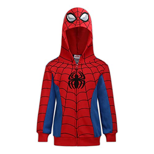Marvel Avengers Captain America and Spider-Man Boys Zip-Up Hoodie for Toddlers and Big Kids – Blue/Red/White