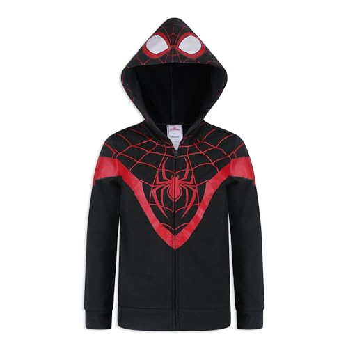 Marvel Miles Morales Spider-Man Boys Zip Up Hooded Sweatshirt for Toddlers, and Big Kids – Black/Red