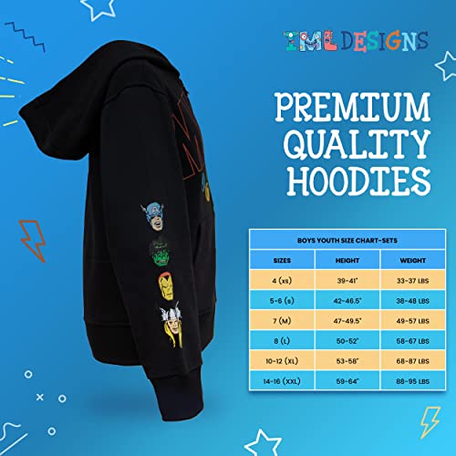 Marvel Super Heroes Hero Boys Zip-Up Fashion Hoodie Sweatshirt for Kids (Black, 10/12)