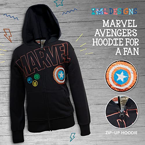 Marvel Super Heroes Hero Boys Zip-Up Fashion Hoodie Sweatshirt for Kids (Black, 10/12)