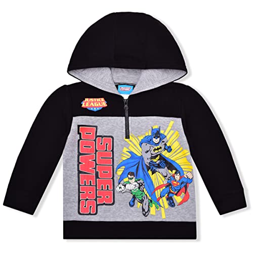 DC Comics Batman, Superman and Green Lantern Boys’ Half Zip Up Hoodie for Toddler and Little Kids – Black/Grey