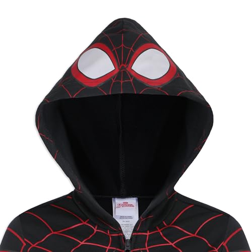 Marvel Miles Morales Spider-Man Boys Zip Up Hooded Sweatshirt for Toddlers, and Big Kids – Black/Red
