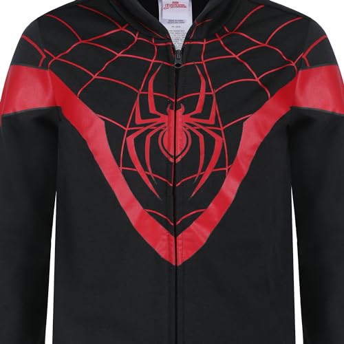 Marvel Miles Morales Spider-Man Boys Zip Up Hooded Sweatshirt for Toddlers, and Big Kids – Black/Red