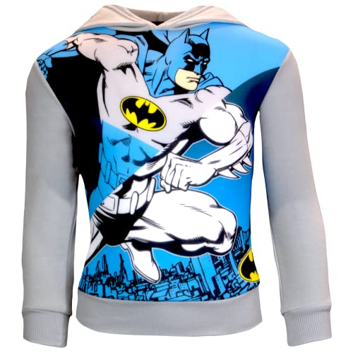 BATMAN 2-Piece Fleece Top/Pants Set for Boys and Toddlers, DC Comics Fleece Hooded Sweatshirt or T-Shirt and Pants for Boys and Toddlers (Grey 2, Size 8)