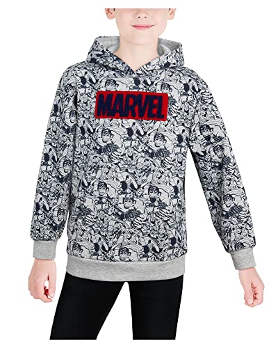 Marvel Boys' Super Hero Sweatshirt - Spider-Man, Thor, Hulk, Iron Man Graphic Pullover Hoodie (8-16), Size 12, Marvel Patch Navy/Grey