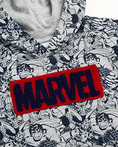 Marvel Boys' Super Hero Sweatshirt - Spider-Man, Thor, Hulk, Iron Man Graphic Pullover Hoodie (8-16), Size 12, Marvel Patch Navy/Grey