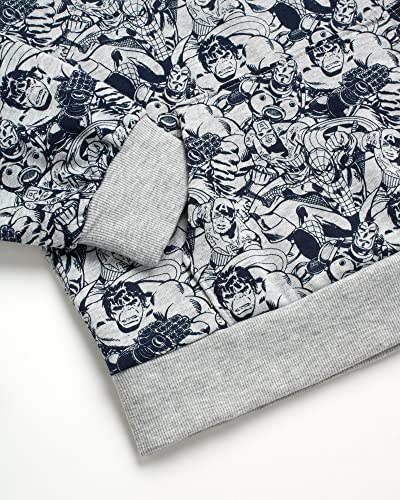 Marvel Boys' Super Hero Sweatshirt - Spider-Man, Thor, Hulk, Iron Man Graphic Pullover Hoodie (8-16), Size 12, Marvel Patch Navy/Grey