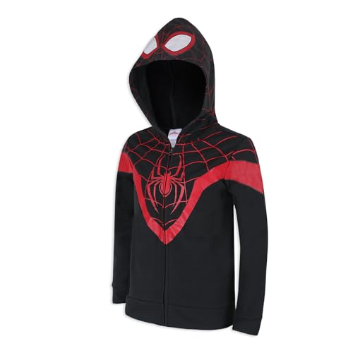 Marvel Miles Morales Spider-Man Boys Zip Up Hooded Sweatshirt for Toddlers, and Big Kids – Black/Red