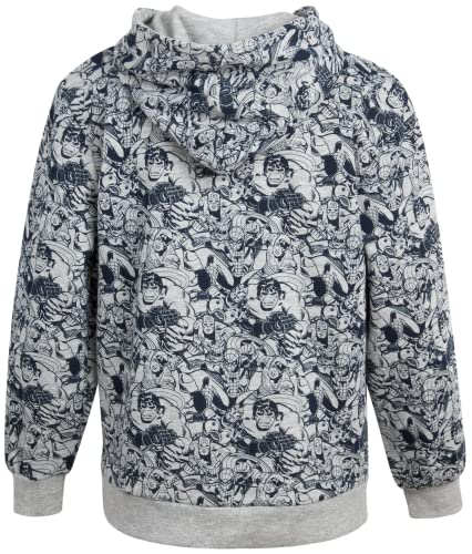 Marvel Boys' Super Hero Sweatshirt - Spider-Man, Thor, Hulk, Iron Man Graphic Pullover Hoodie (8-16), Size 12, Marvel Patch Navy/Grey