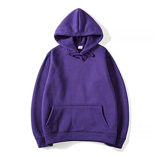 Men's Oversized Solid Color Hoodie Sweatshirt (Purple, XL)