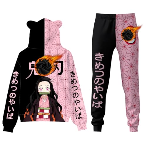 MANIHOWL Anime Nezuko Hoodie Sweatpants Merch Set