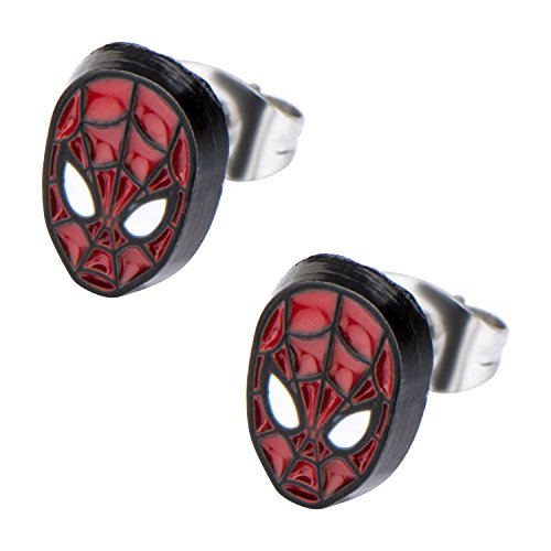 Marvel Spider Man Face Stud Earrings, Red, Hypoallergenic