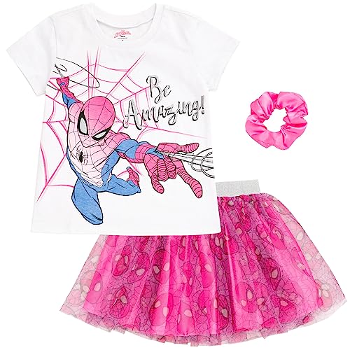 Spider-Man Big Girls T-Shirt Set, White/Pink, Ages 10-12