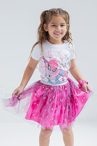 Spider-Man Big Girls T-Shirt Set, White/Pink, Ages 10-12